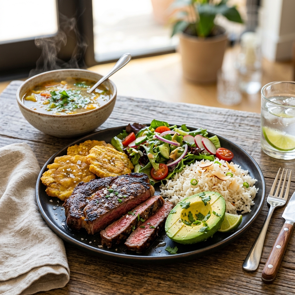 Fotografía hiperrealista de almuerzo ejecutivo y plato típico a domicilio en Yopal